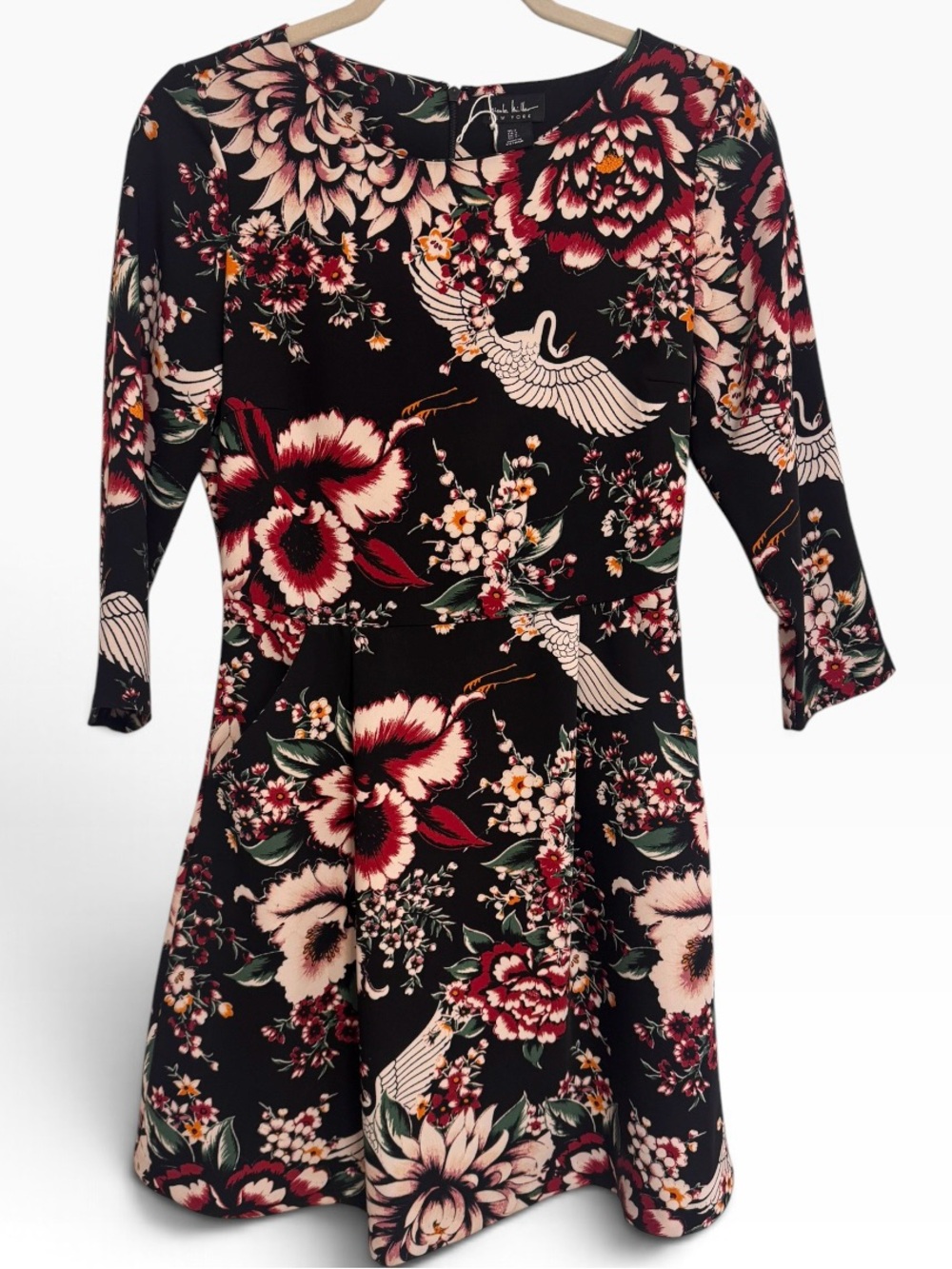 Nicole Miller Black Floral & Crane Mini Dress